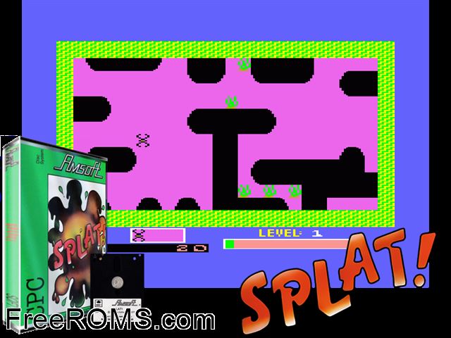 Splat (UK) (1985) [a1] Amstrad CPC game showing 3D box cover and gameplay screenshot